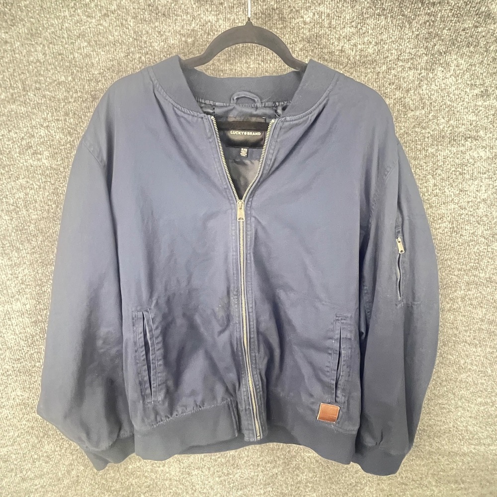 Lucky Brand Bomber Jacket Mens XL Blue Cotton Full Zip Pockets Casual Outerwear